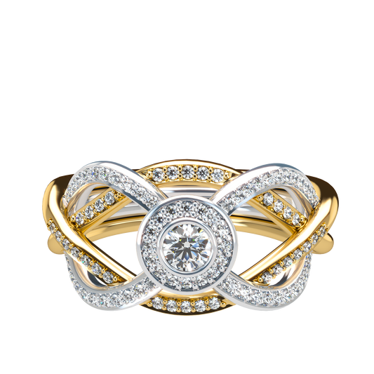 Puzzle ring with full diamond pavé with diamond halo - ™ Joaillerie VCL