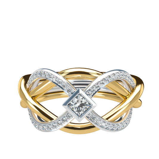 Puzzle ring with Half diamond Pavé and Princess cut diamond Bezel - ™ Joaillerie VCL