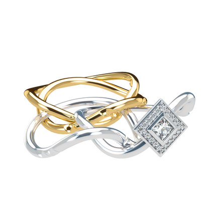 Classic puzzle ring with princess cut diamond halo setting - ™ Joaillerie VCL