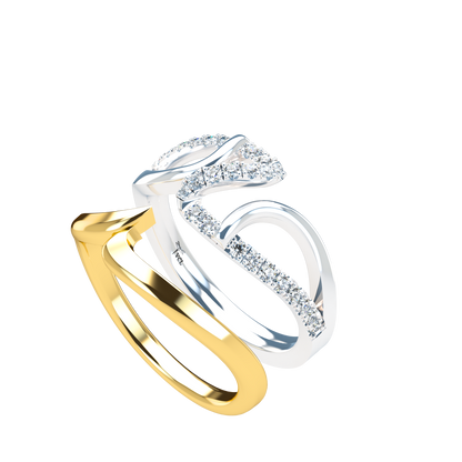 Jessica interlocking engagement ring set with diamond pavé 18Kt gold