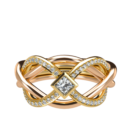 Puzzle ring with Half diamond Pavé and Princess cut diamond Bezel - ™ Joaillerie VCL