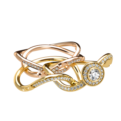 Puzzle ring with full diamond pavé with diamond halo - ™ Joaillerie VCL