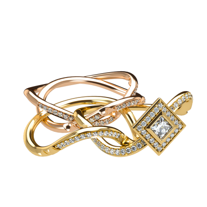 Puzzle ring with diamond pavé and Halo Princess cut diamond - ™ Joaillerie VCL