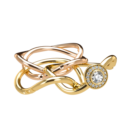Classic puzzle ring with central halo diamond - ™ Joaillerie VCL