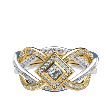 Puzzle ring with diamond pavé and Halo Princess cut diamond - ™ Joaillerie VCL