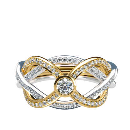 Puzzle ring with diamond pavé and round diamond bezel - ™ Joaillerie VCL