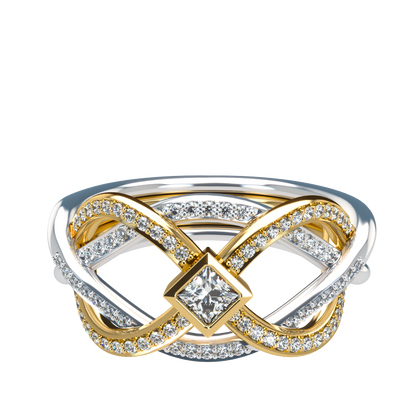 Puzzle ring with Full diamond pavé and princess cut diamond Bezel - ™ Joaillerie VCL