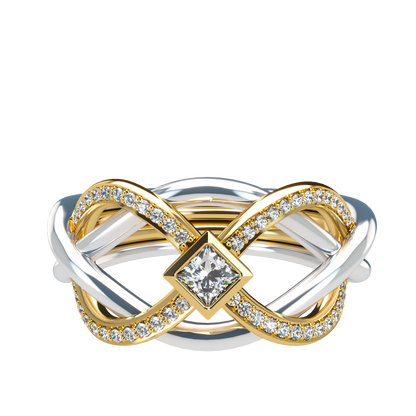 Puzzle ring with Half diamond Pavé and Princess cut diamond Bezel - ™ Joaillerie VCL