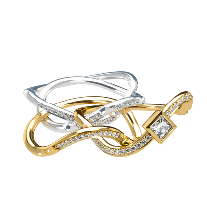 Puzzle ring with Full diamond pavé and princess cut diamond Bezel - ™ Joaillerie VCL
