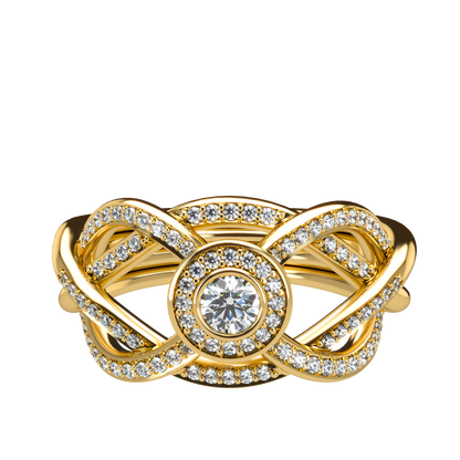 Puzzle ring with full diamond pavé with diamond halo - ™ Joaillerie VCL