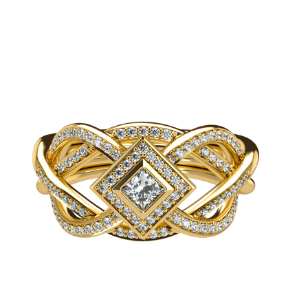 Puzzle ring with diamond pavé and Halo Princess cut diamond - ™ Joaillerie VCL