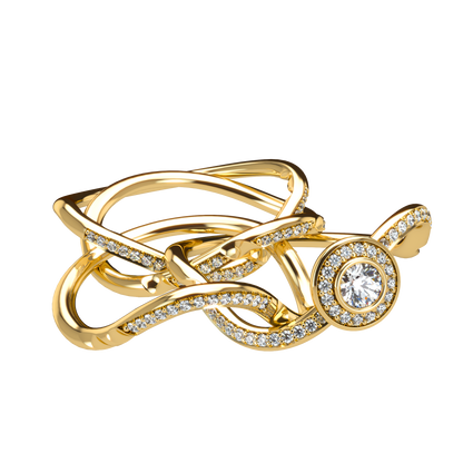 Puzzle ring with full diamond pavé with diamond halo - ™ Joaillerie VCL