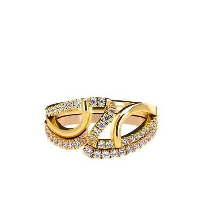 Jessica interlocking engagement ring set with diamond pavé 18Kt gold