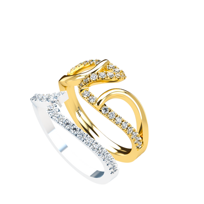 Jessica interlocking engagement ring set with diamond pavé 18Kt gold