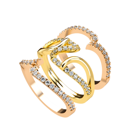 Jessica interlocking engagement ring set with diamond pavé 18Kt gold
