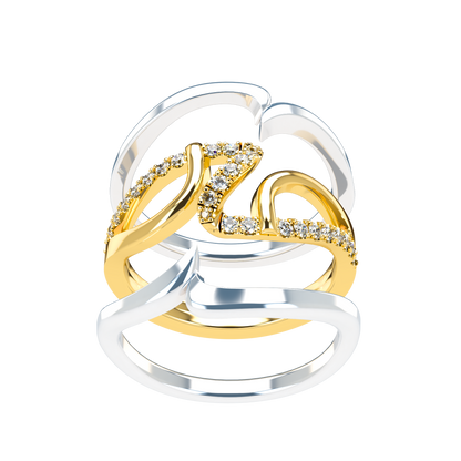 Jessica interlocking engagement ring set with diamond pavé 18Kt gold