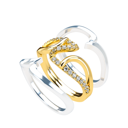 Jessica interlocking engagement ring set with diamond pavé 18Kt gold