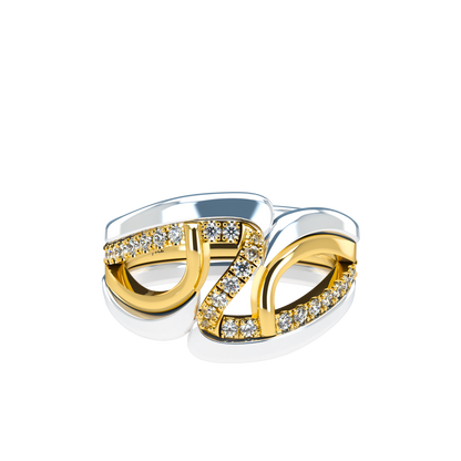 Jessica interlocking engagement ring set with diamond pavé 18Kt gold