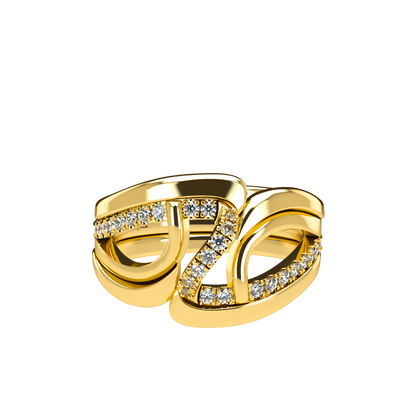Jessica interlocking engagement ring set with diamond pavé 18Kt gold