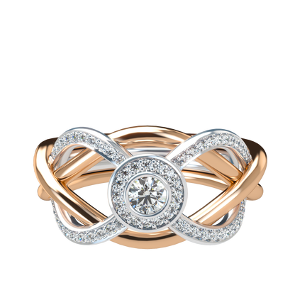 Puzzle ring half diamond pavé halo diamond setting - ™ Joaillerie VCL